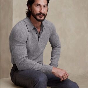 Banana Republic Viaggio Cashmere Men's Cream Long-Sleeve polo sweater large